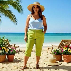 Focus 100% Linen Women's Size 14 Capri Pants Straight Leg pockets Summer Comfort